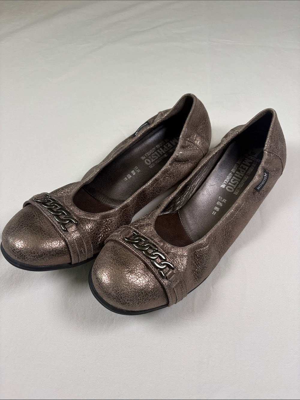 Mephisto Metallic Bronze Chain-Trim Ballet Flats
